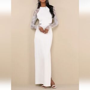 New Lulus Bragging Rights White Lace Long Sleeve Column Maxi Dress Small